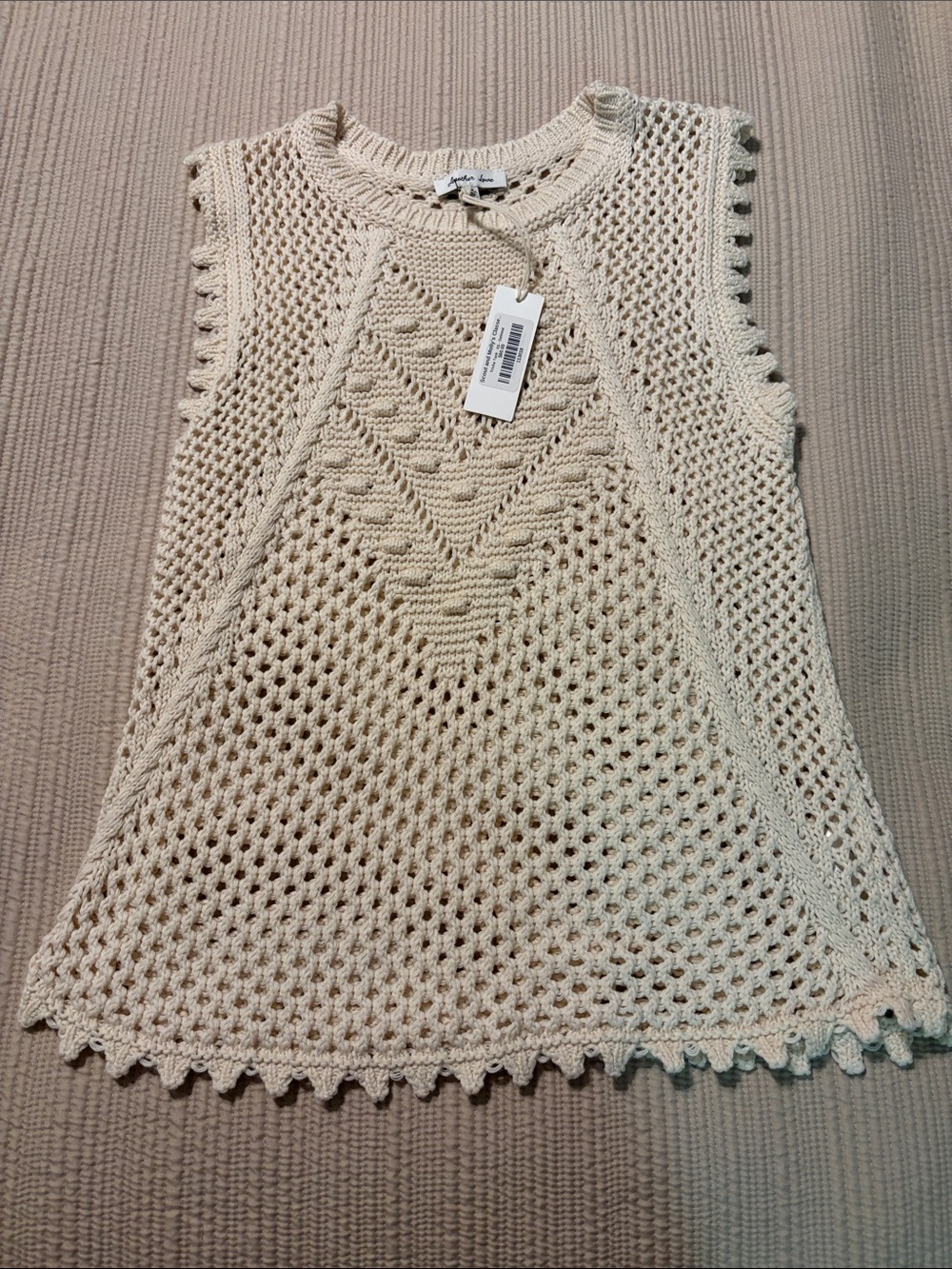 Another Love Open-Knit Crochet Tank Top - Cream XS